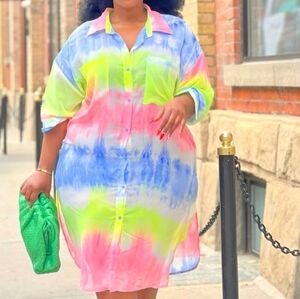 Multicolor Tie-Dye Shirt Dress